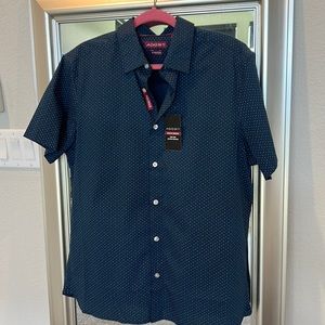 Mens short Sleeve button down navy blue shirt in size large